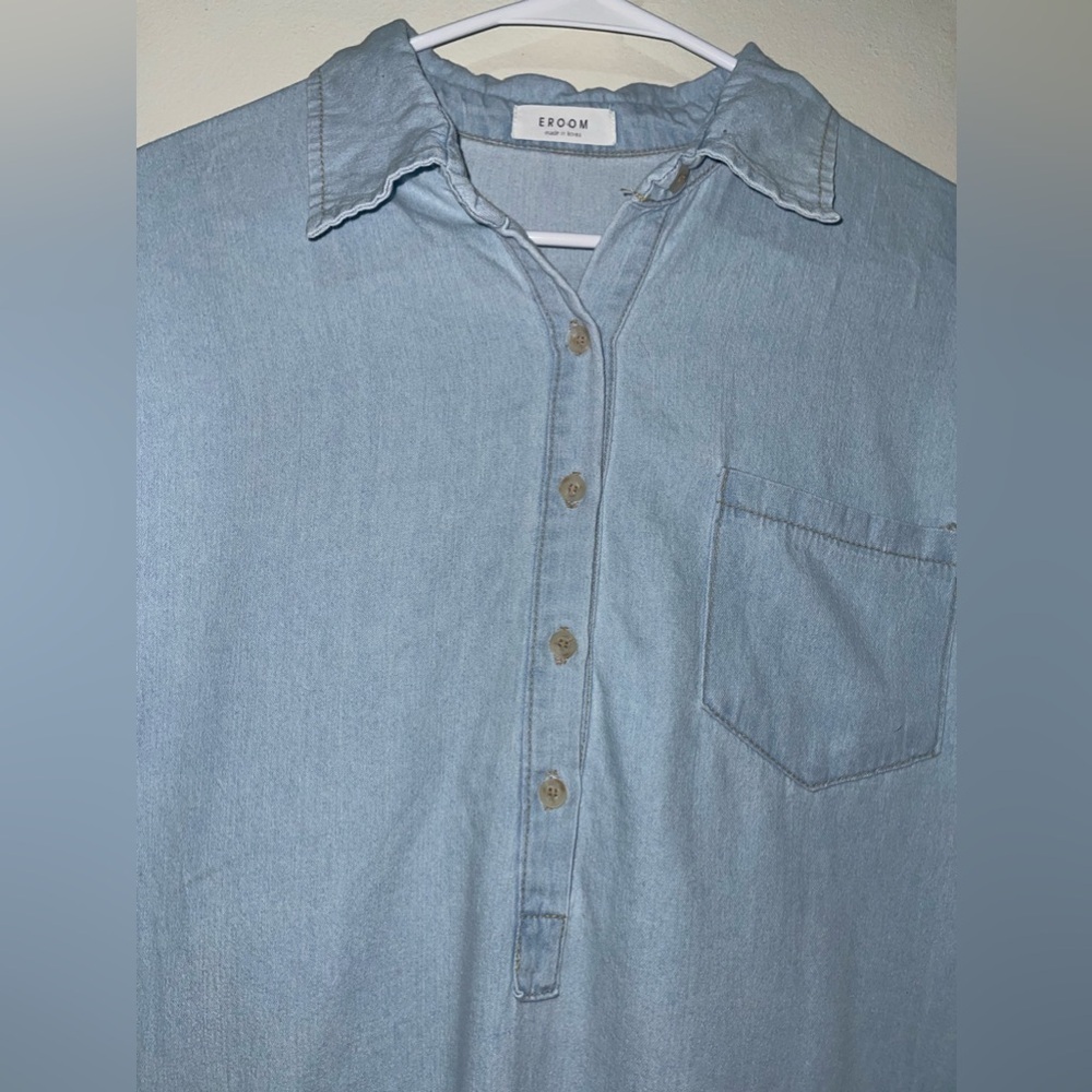 Minimalist Pullover Button Front Denim Dress - image 3